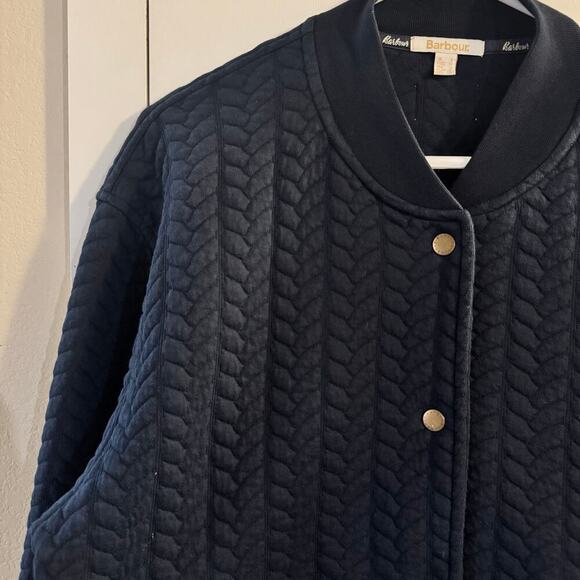 BARBOUR Oversized Chesil Overlay Quilted Jacket Snap Button Navy Blue Size 4 - Picture 7 of 12